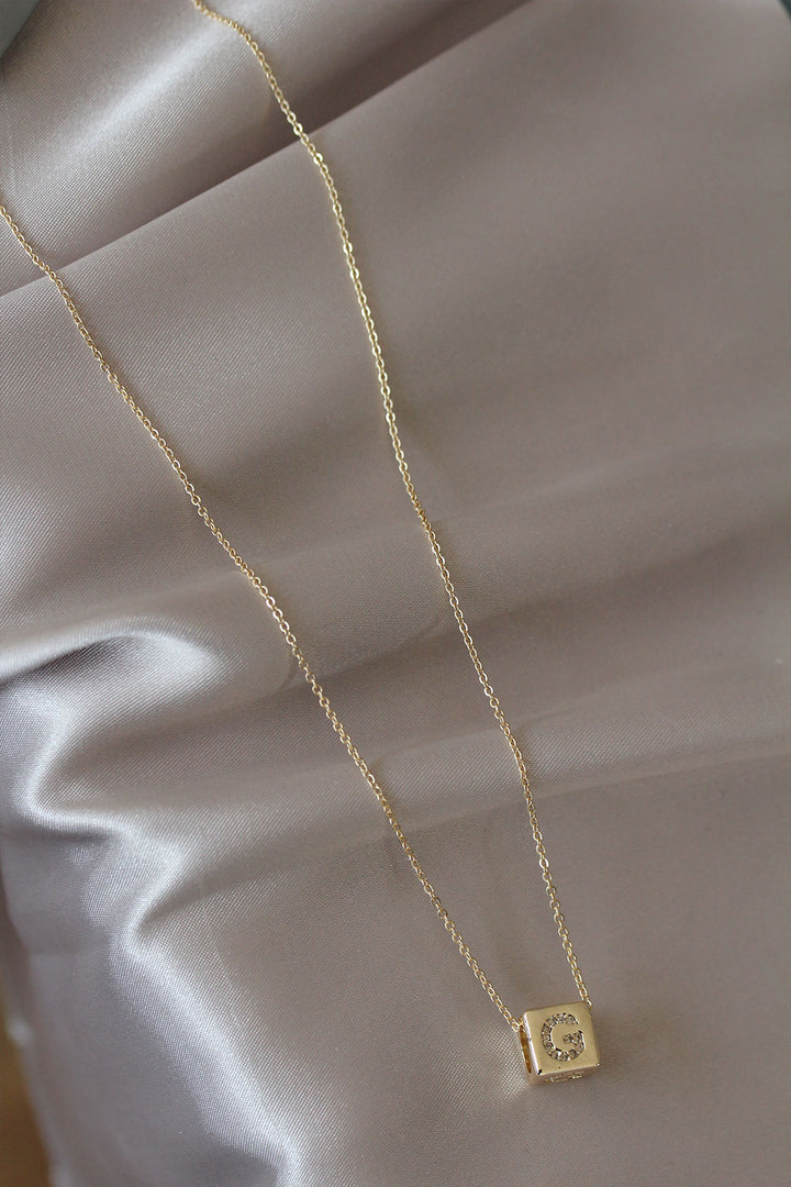 EBJ Gold Color Zircon Stone Cube Model G Initial Necklace - Scarborough