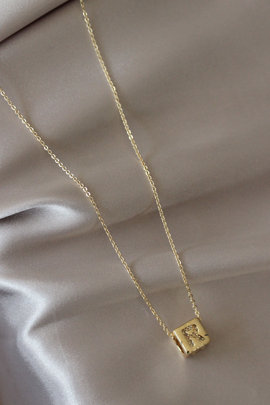 EBJ Cube Model Gold Color Zircon Stone Letter R Necklace - West Babylon