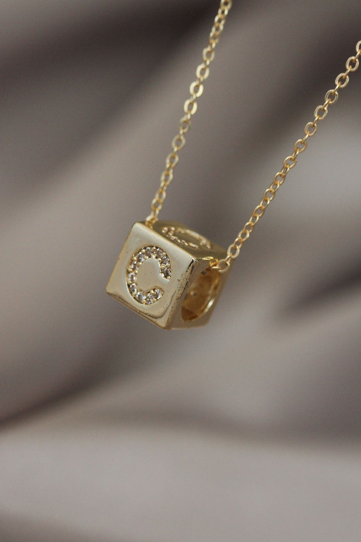 EBJ Gold Color Zircon Stone Cube Model Letter C Necklace - Annapolis