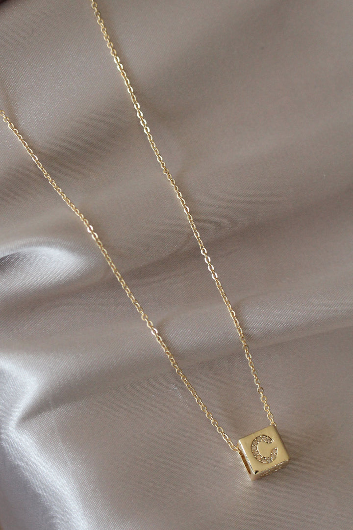 EBJ Gold Color Zircon Stone Cube Model Letter C Necklace - Annapolis
