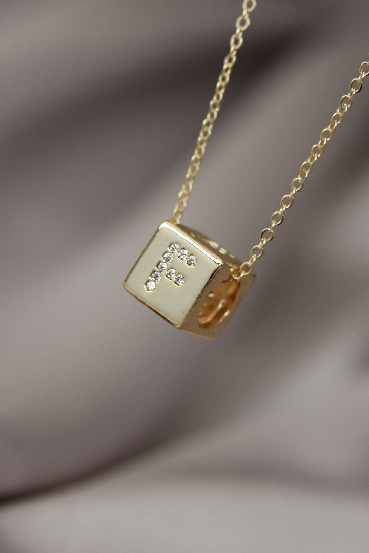 EBJ Cube Model Gold Color Zircon Stone Letter F Necklace - Temple City