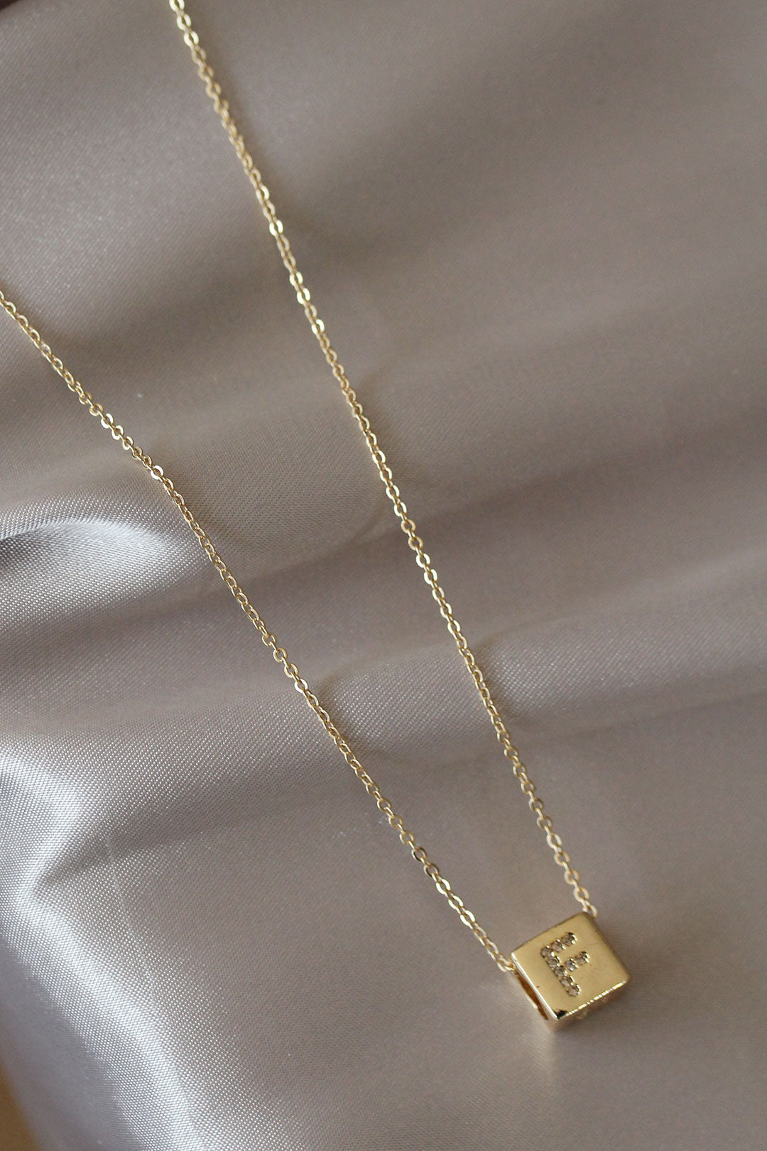 EBJ Cube Model Gold Color Zircon Stone Letter F Necklace - Temple City