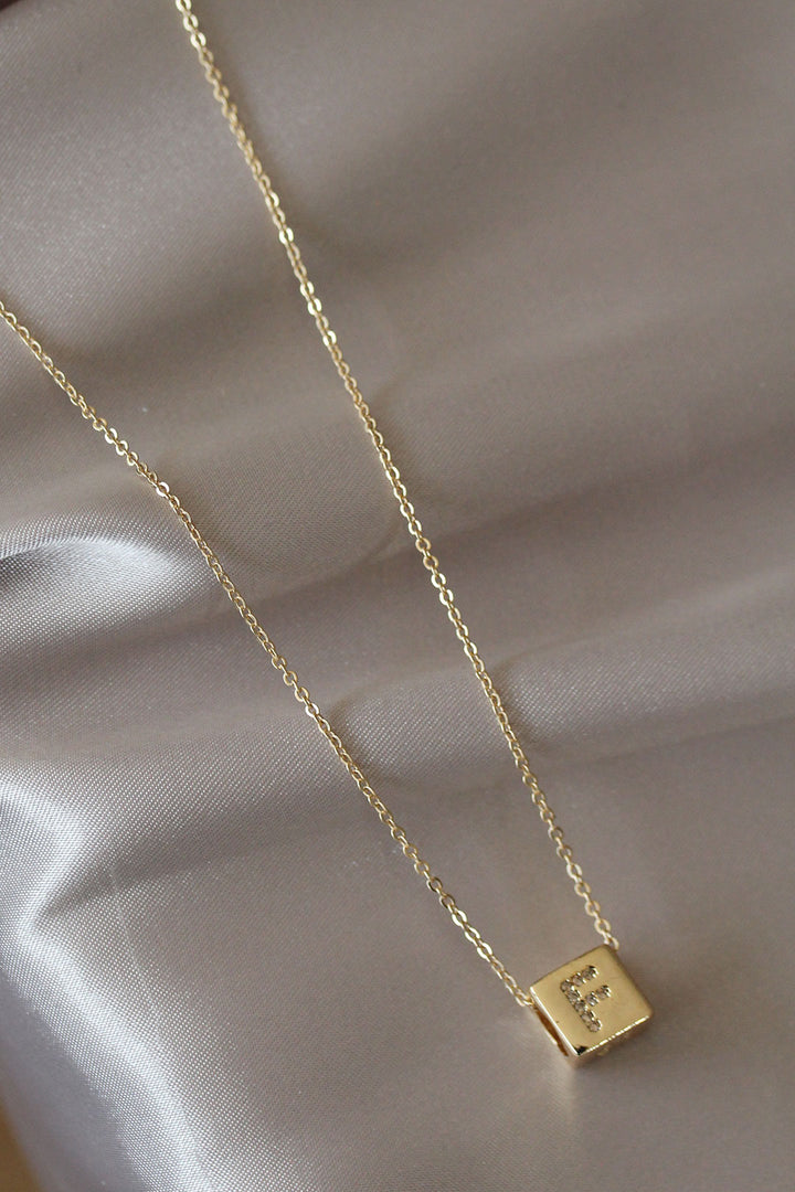 EBJ Cube Model Gold Color Zircon Stone Letter F Necklace - Temple City
