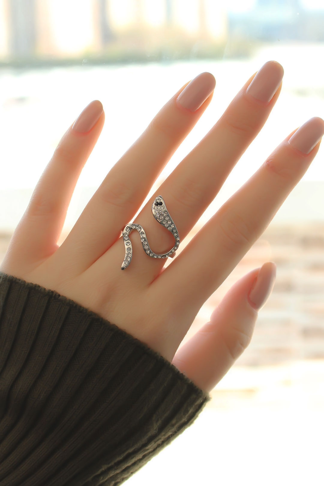 EBJ Silver Color Snake Ring with Zircon Stone - Almería
