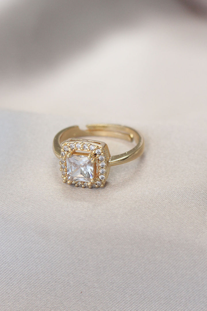 EBJ Gold Baguette and Square Ring with Zircon Stone - Cassino