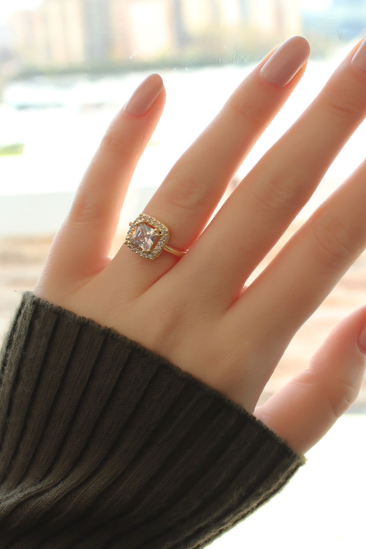 EBJ Gold Baguette and Square Ring with Zircon Stone - Cassino