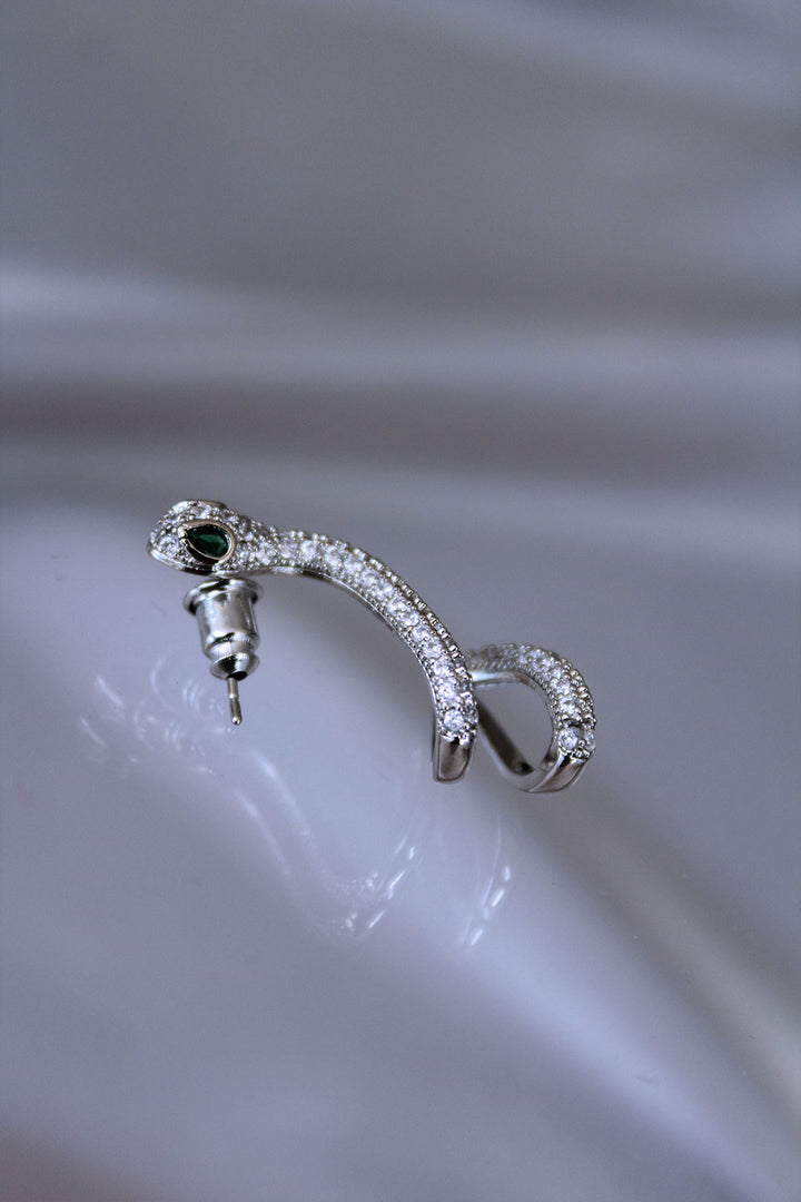 EBJ Green-eyed Zircon Stone Coated Snake Earrings - Morden