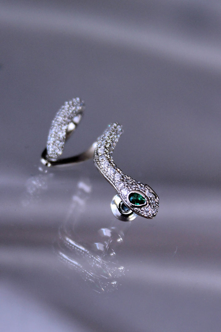 EBJ Green-eyed Zircon Stone Coated Snake Earrings - Morden