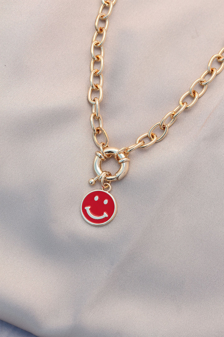 EBJ New Season Red Color Smile Model Retro Gold Metal Necklace - Richfield