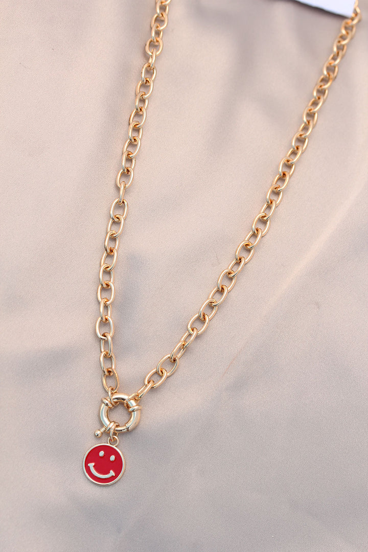EBJ New Season Red Color Smile Model Retro Gold Metal Necklace - Richfield