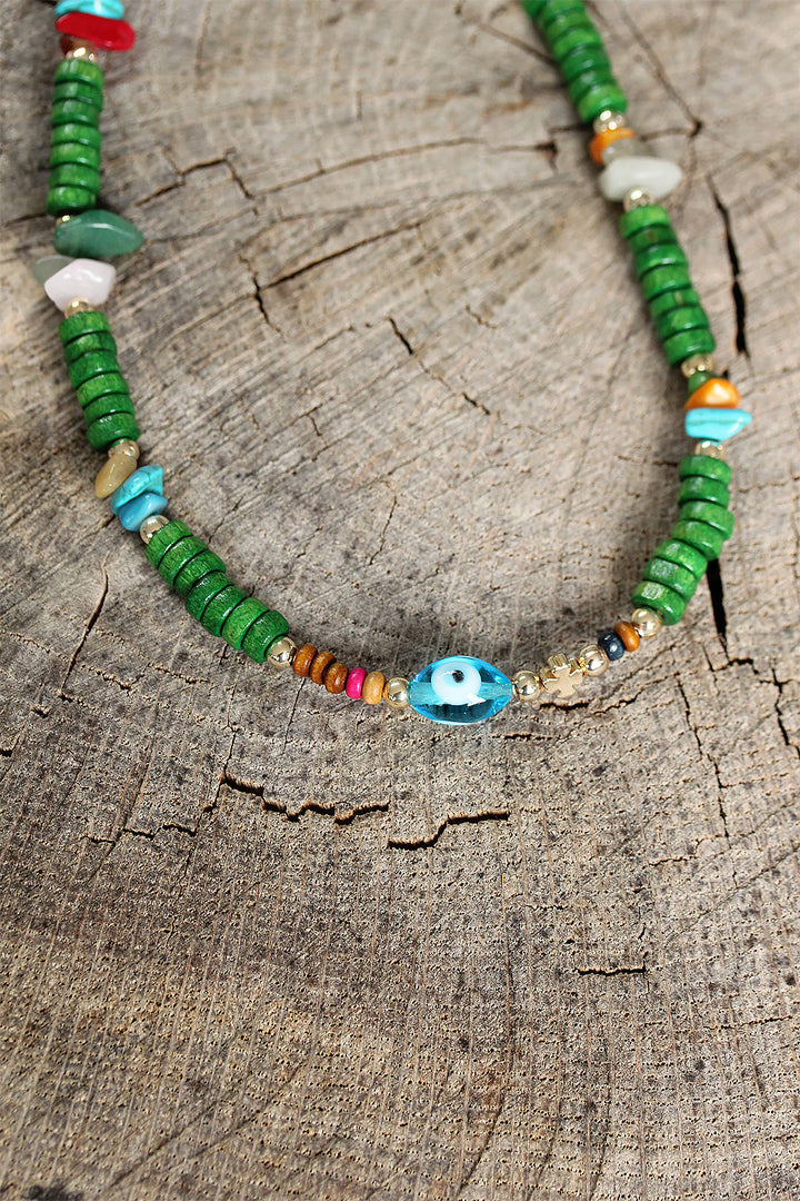 EBJ Green Beaded Evil Eye Detailed Necklace - Lakeland