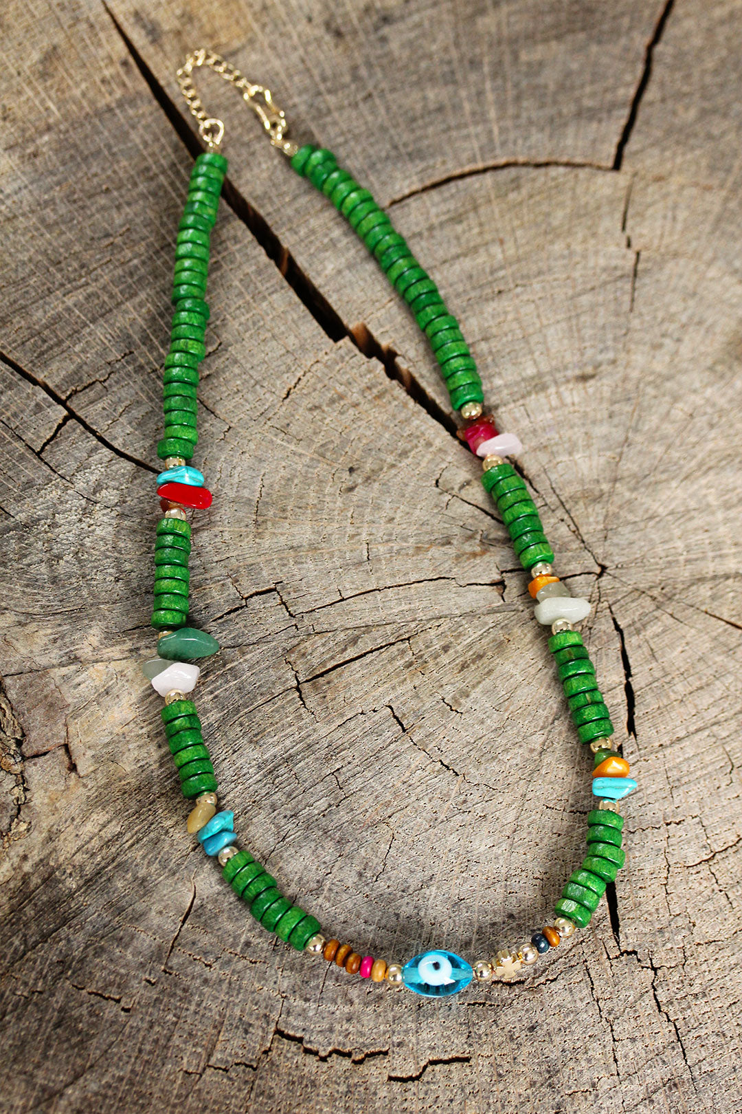 EBJ Green Beaded Evil Eye Detailed Necklace - Lakeland
