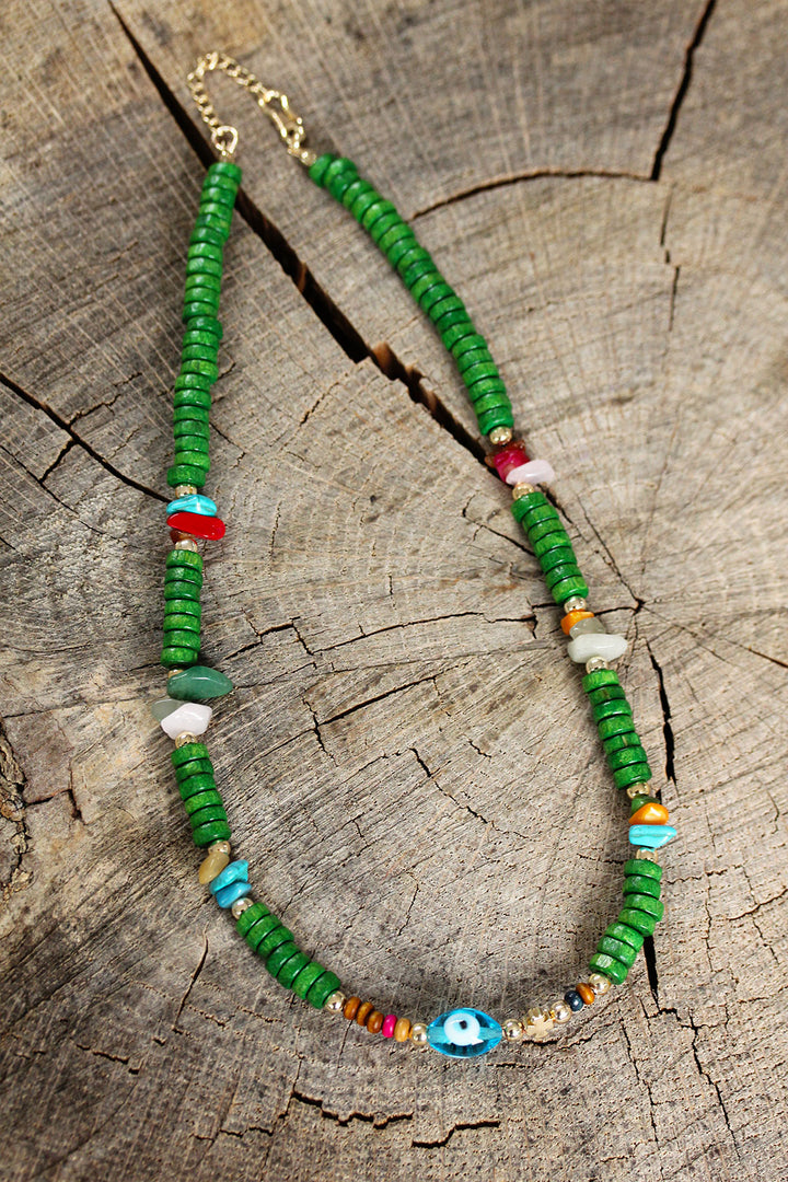 EBJ Green Beaded Evil Eye Detailed Necklace - Lakeland