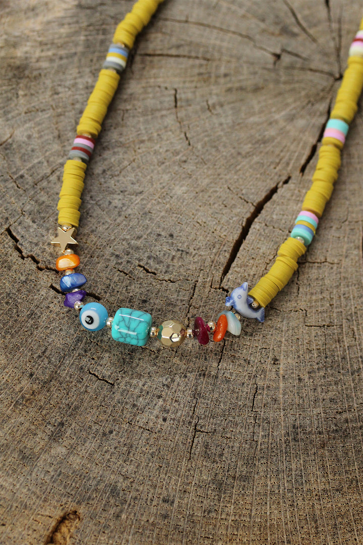 EBJ Yellow Beaded Blue Natural Stone Detailed Necklace - San Remo