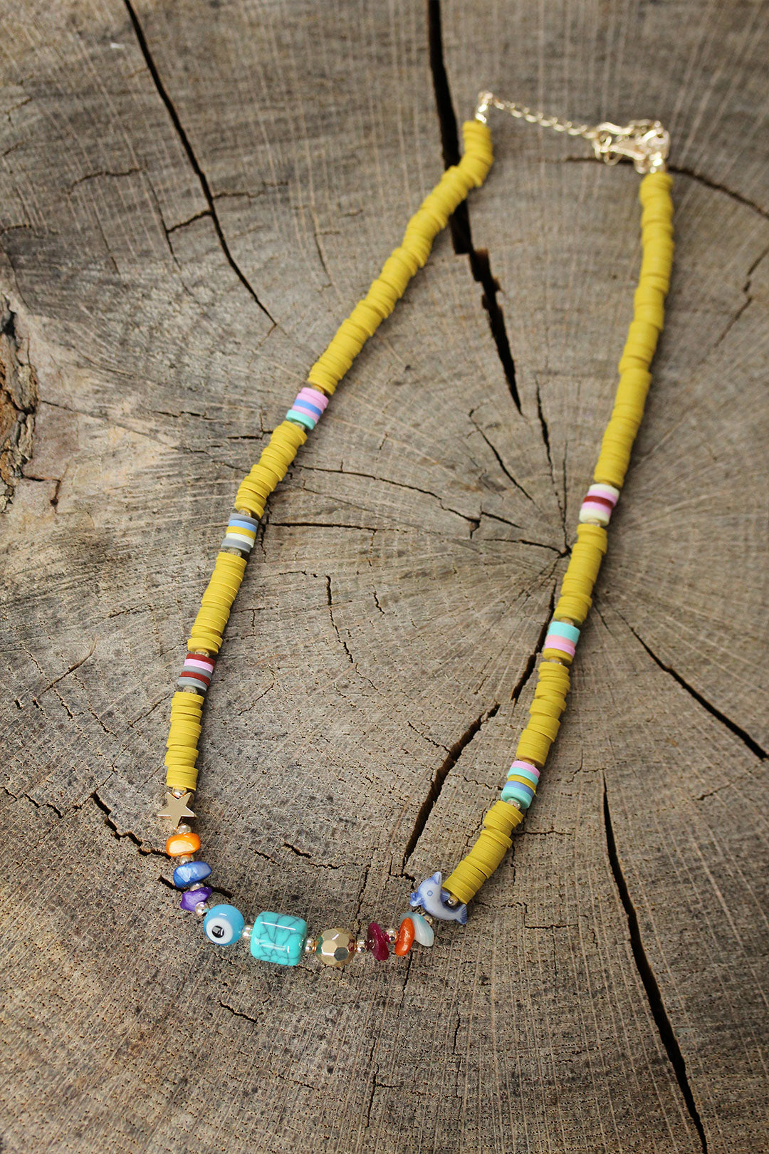 EBJ Yellow Beaded Blue Natural Stone Detailed Necklace - San Remo