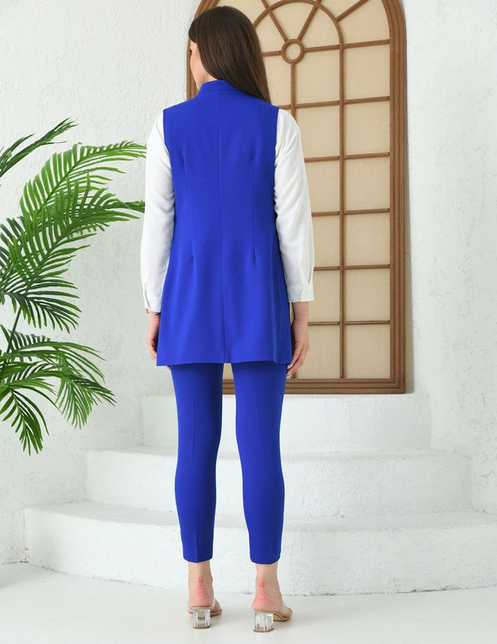 NDL Women Agraf Detail Vest Women's Suit in Saxe Blue - Topeka