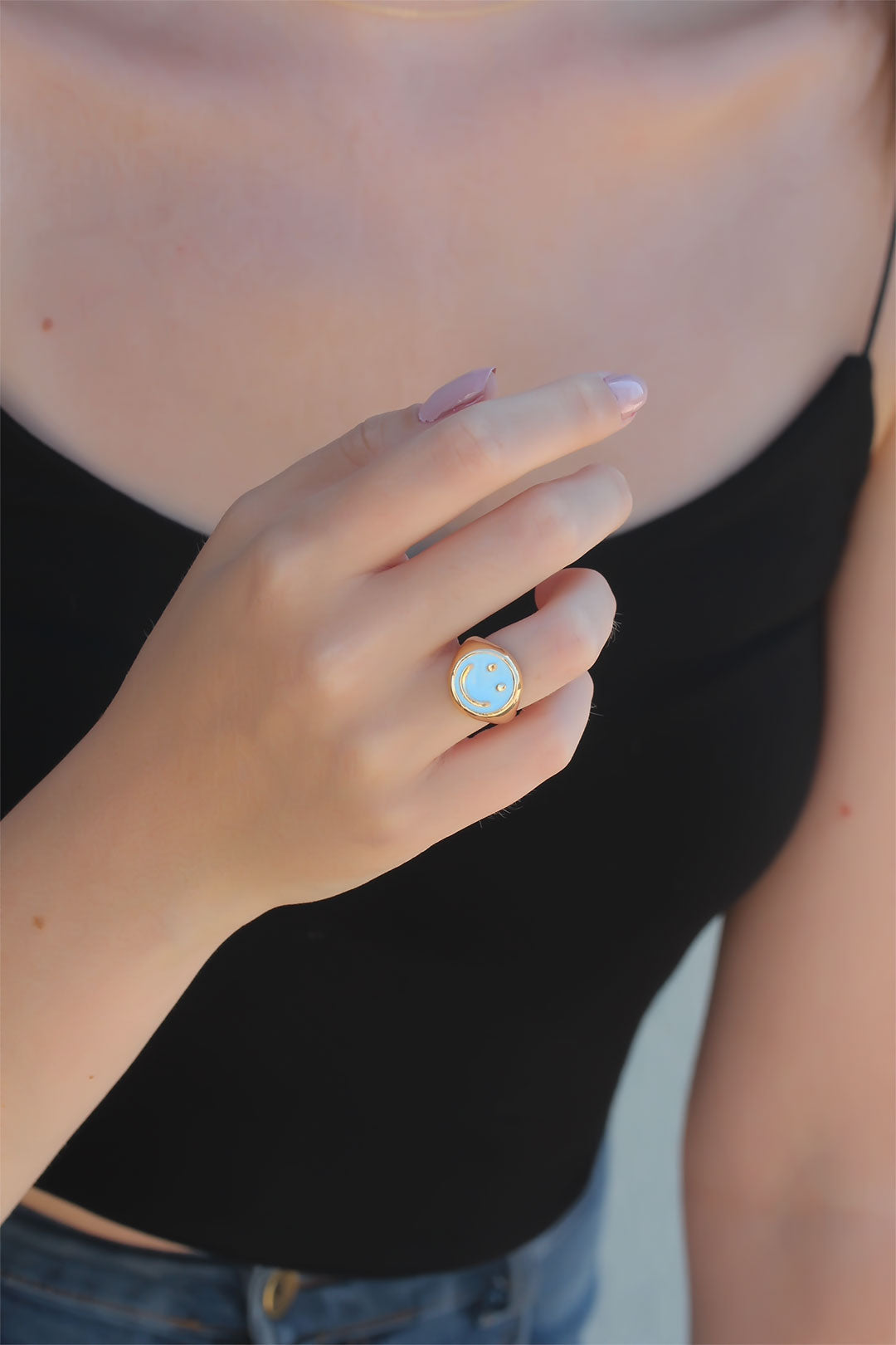 EBJ Adjustable Blue Enamel Smile Ring - Westchester