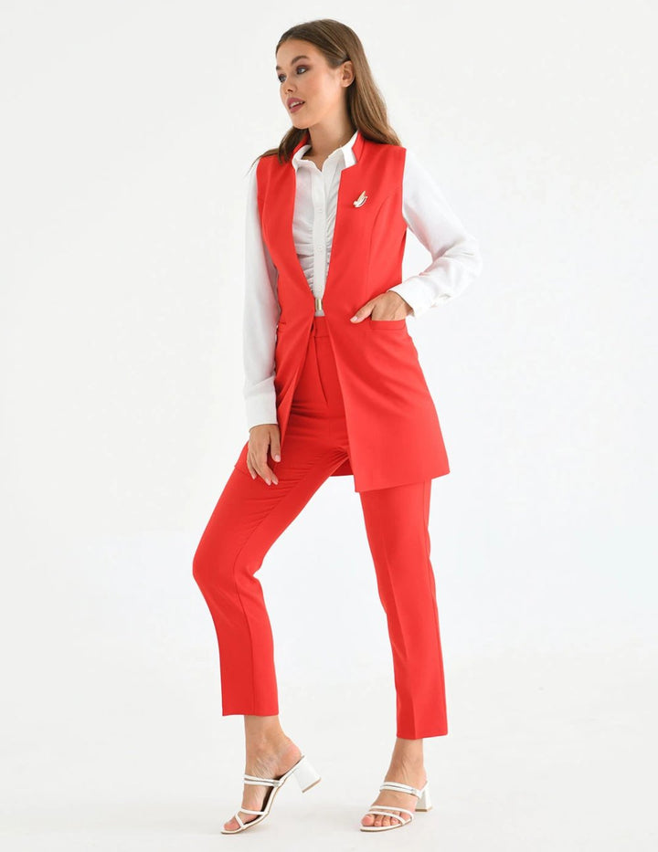 NDL Women Agraf Detail Vest Women's Suit Red - Floreşti