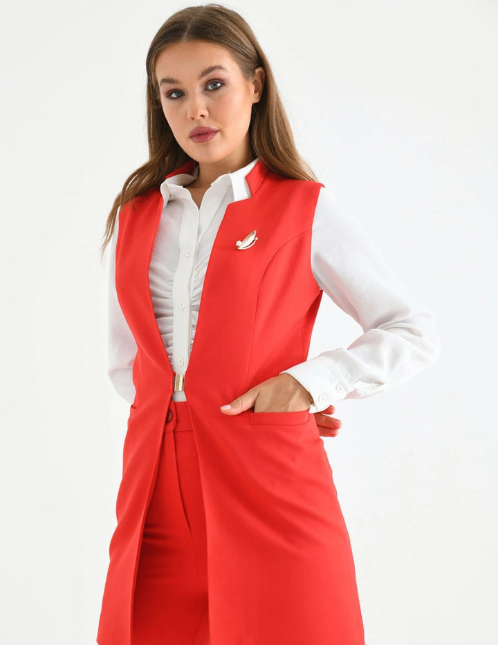 NDL Women Agraf Detail Vest Women's Suit Red - Floreşti
