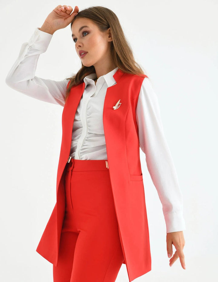 NDL Women Agraf Detail Vest Women's Suit Red - Floreşti