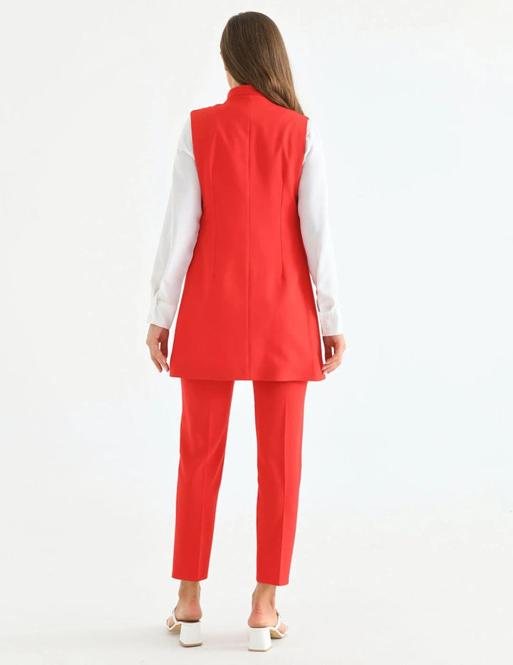 NDL Women Agraf Detail Vest Women's Suit Red - Floreşti