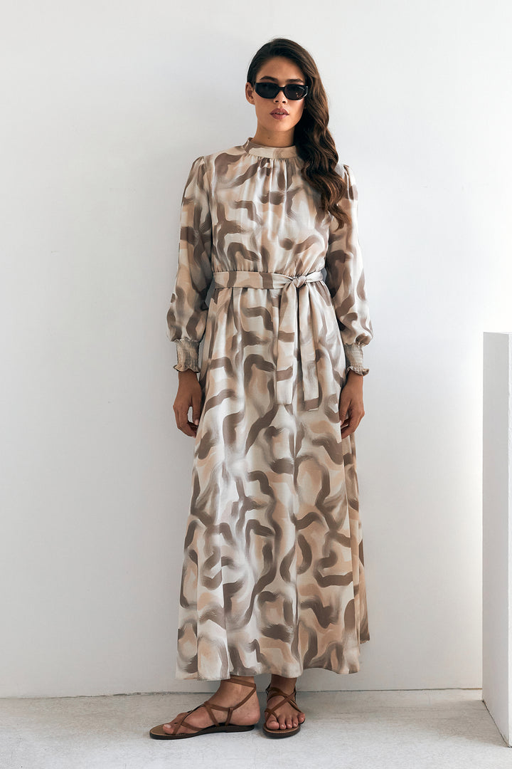 ZRF Women Soft Patterned Dress - Beige - Ocuilan de Arteaga