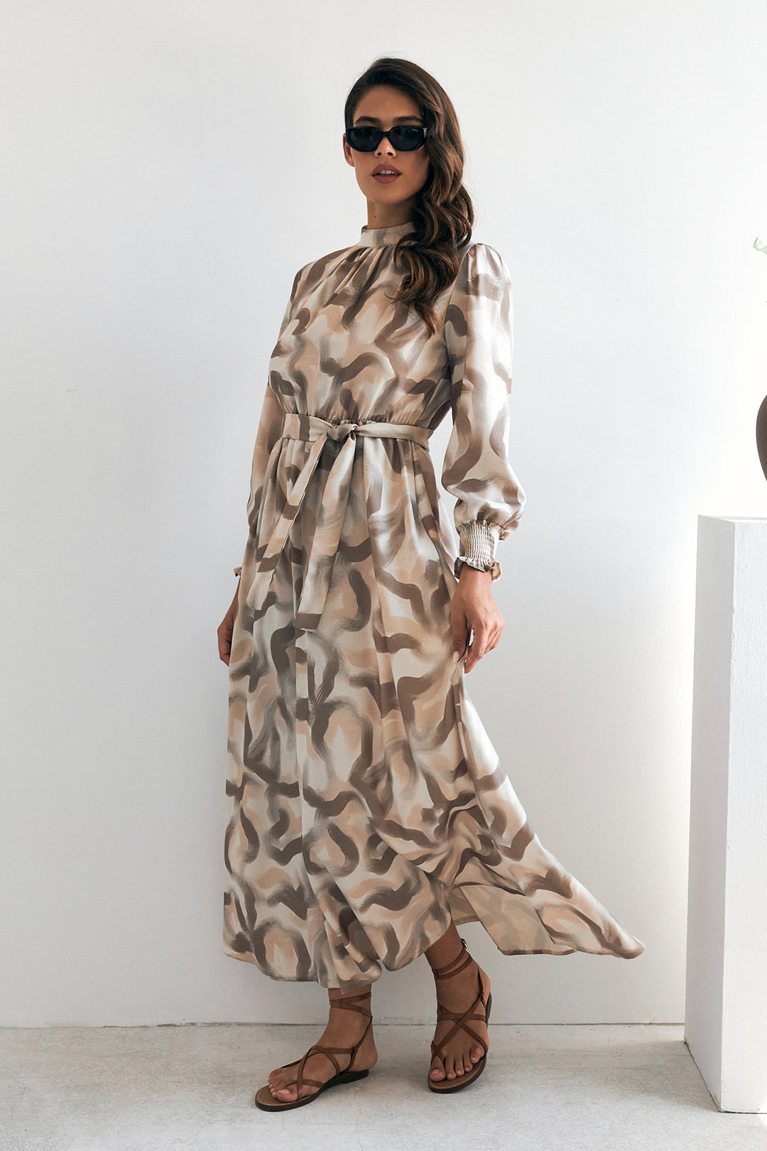 ZRF Women Soft Patterned Dress - Beige - Ocuilan de Arteaga
