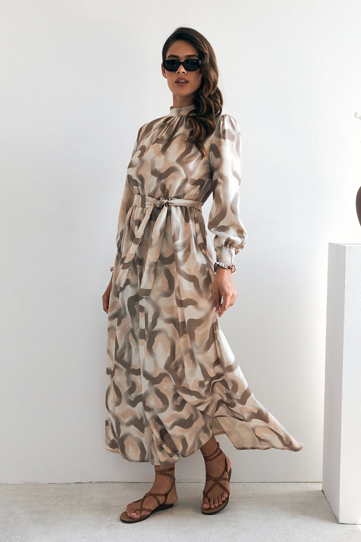 ZRF Women Soft Patterned Dress - Beige - Ocuilan de Arteaga