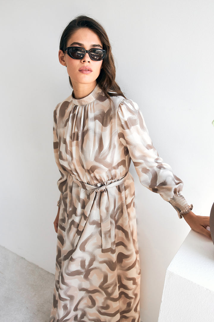 ZRF Women Soft Patterned Dress - Beige - Ocuilan de Arteaga