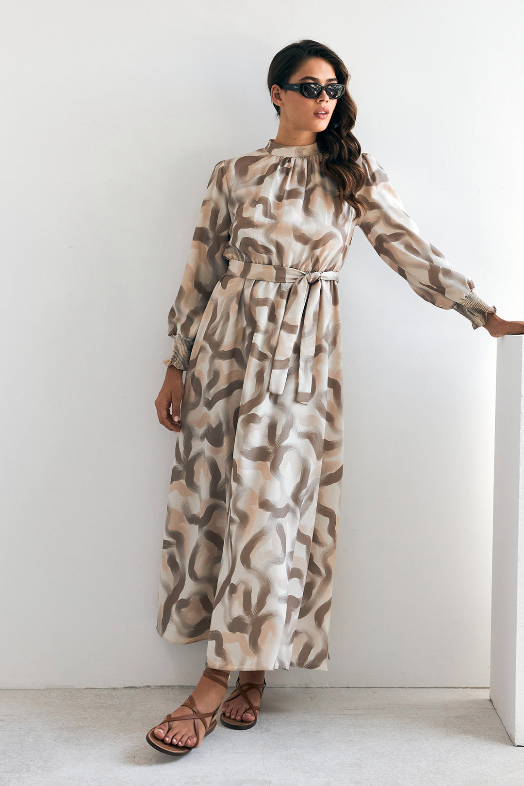 ZRF Women Soft Patterned Dress - Beige - Ocuilan de Arteaga