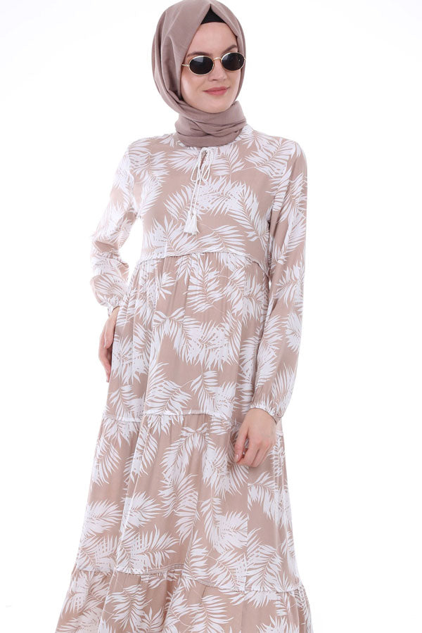 BGD Women Tie-Neck Modest Dress - Beige - Kryvyi Rih