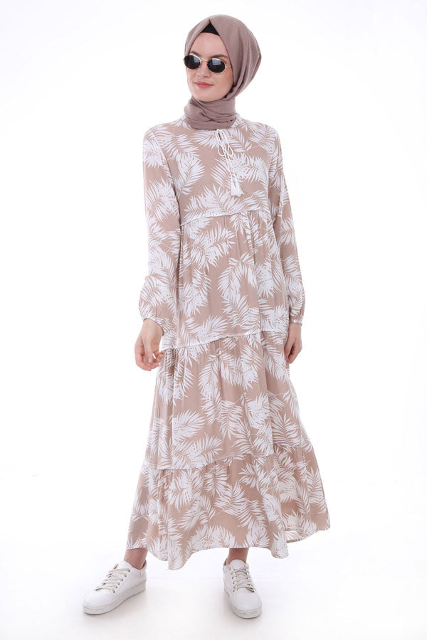 BGD Women Tie-Neck Modest Dress - Beige - Kryvyi Rih