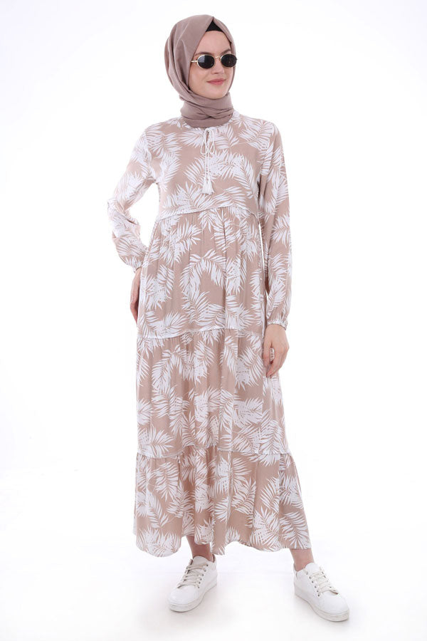 BGD Women Tie-Neck Modest Dress - Beige - Kryvyi Rih