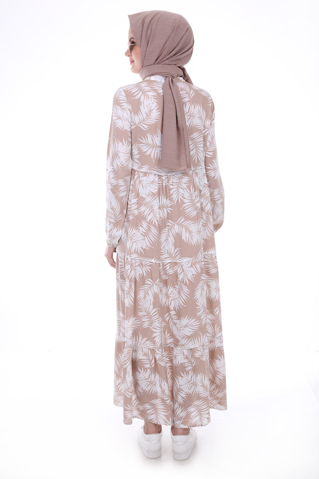 BGD Women Tie-Neck Modest Dress - Beige - Kryvyi Rih