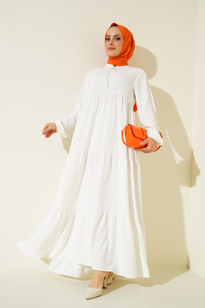 BGD Women Tie-Neck Modest Dress - Off-White - Kirkland