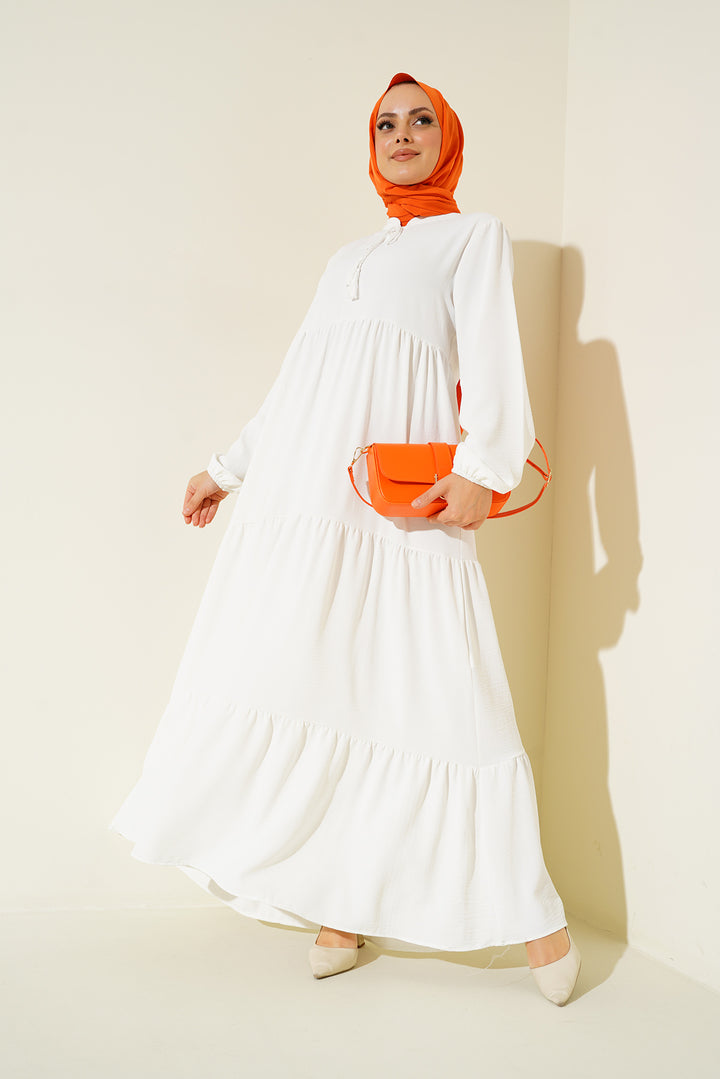 BGD Women Tie-Neck Modest Dress - Off-White - Kirkland
