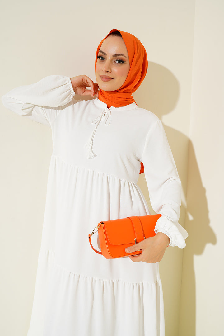 BGD Women Tie-Neck Modest Dress - Off-White - Kirkland