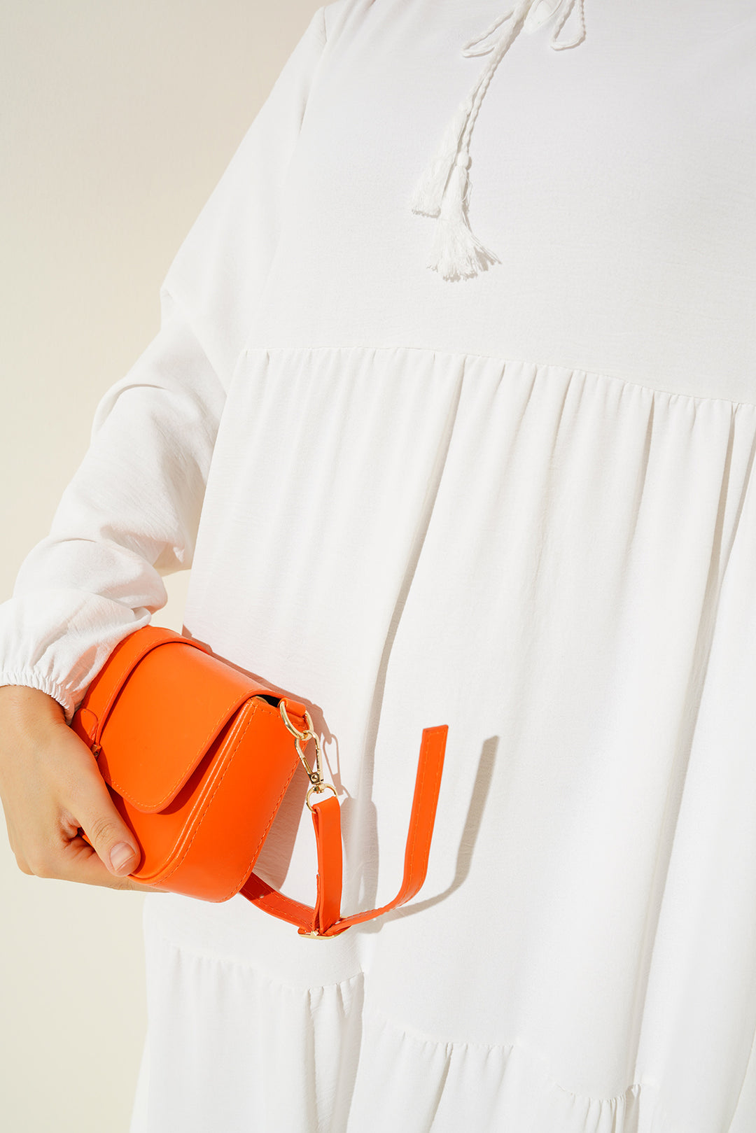 BGD Women Tie-Neck Modest Dress - Off-White - Kirkland