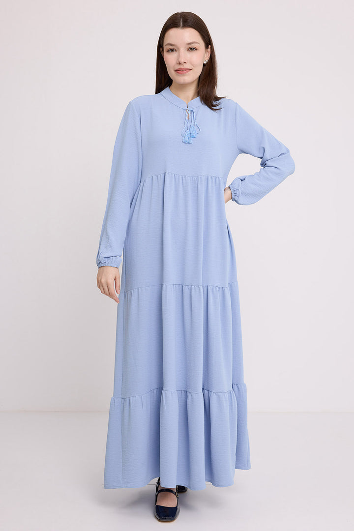 BGD Women Woman Blue Collar Lace-Up Viscose Full-Length Hijab Dress 1627 - Imperia