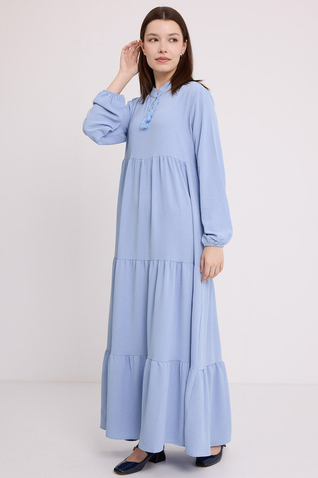 BGD Women Woman Blue Collar Lace-Up Viscose Full-Length Hijab Dress 1627 - Imperia