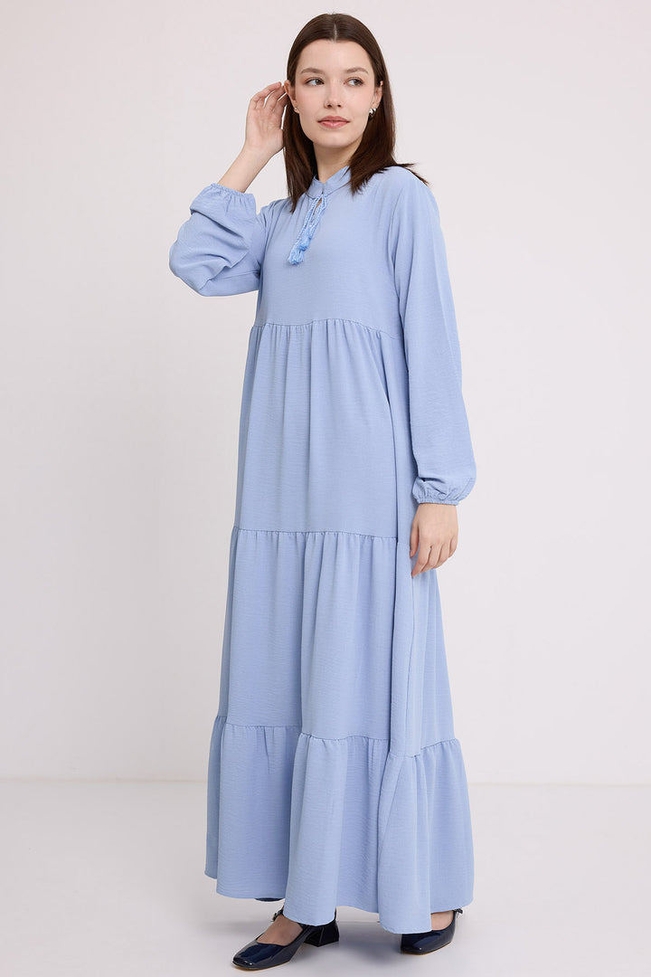 BGD Women Woman Blue Collar Lace-Up Viscose Full-Length Hijab Dress 1627 - Imperia