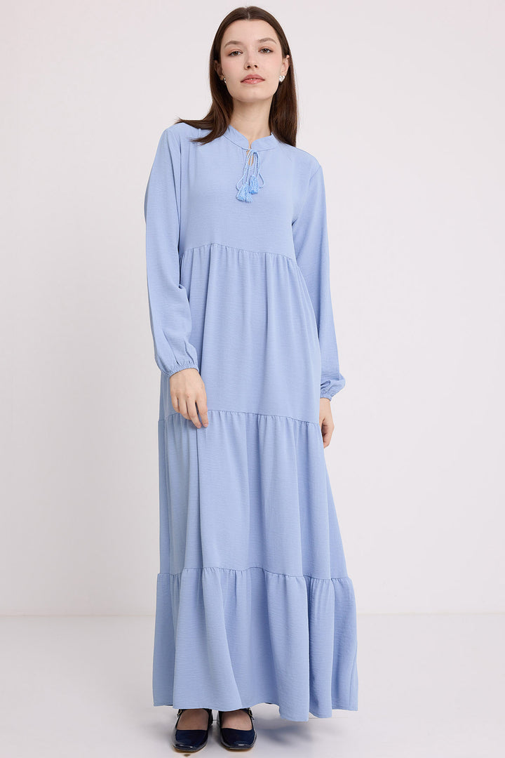 BGD Women Woman Blue Collar Lace-Up Viscose Full-Length Hijab Dress 1627 - Imperia