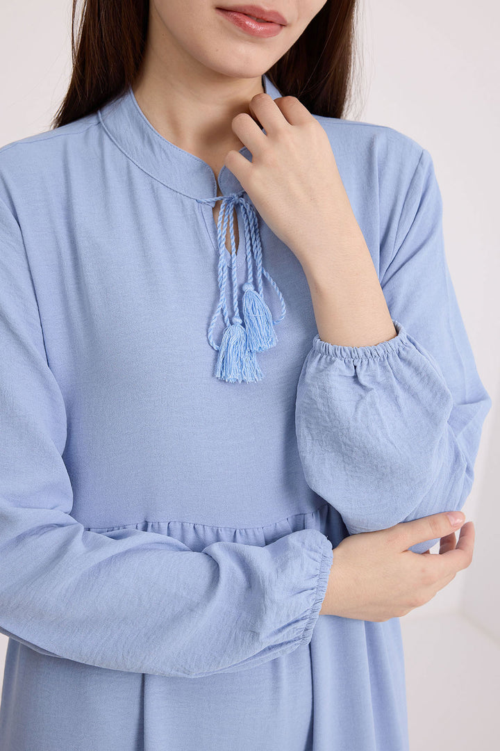 BGD Women Woman Blue Collar Lace-Up Viscose Full-Length Hijab Dress 1627 - Imperia
