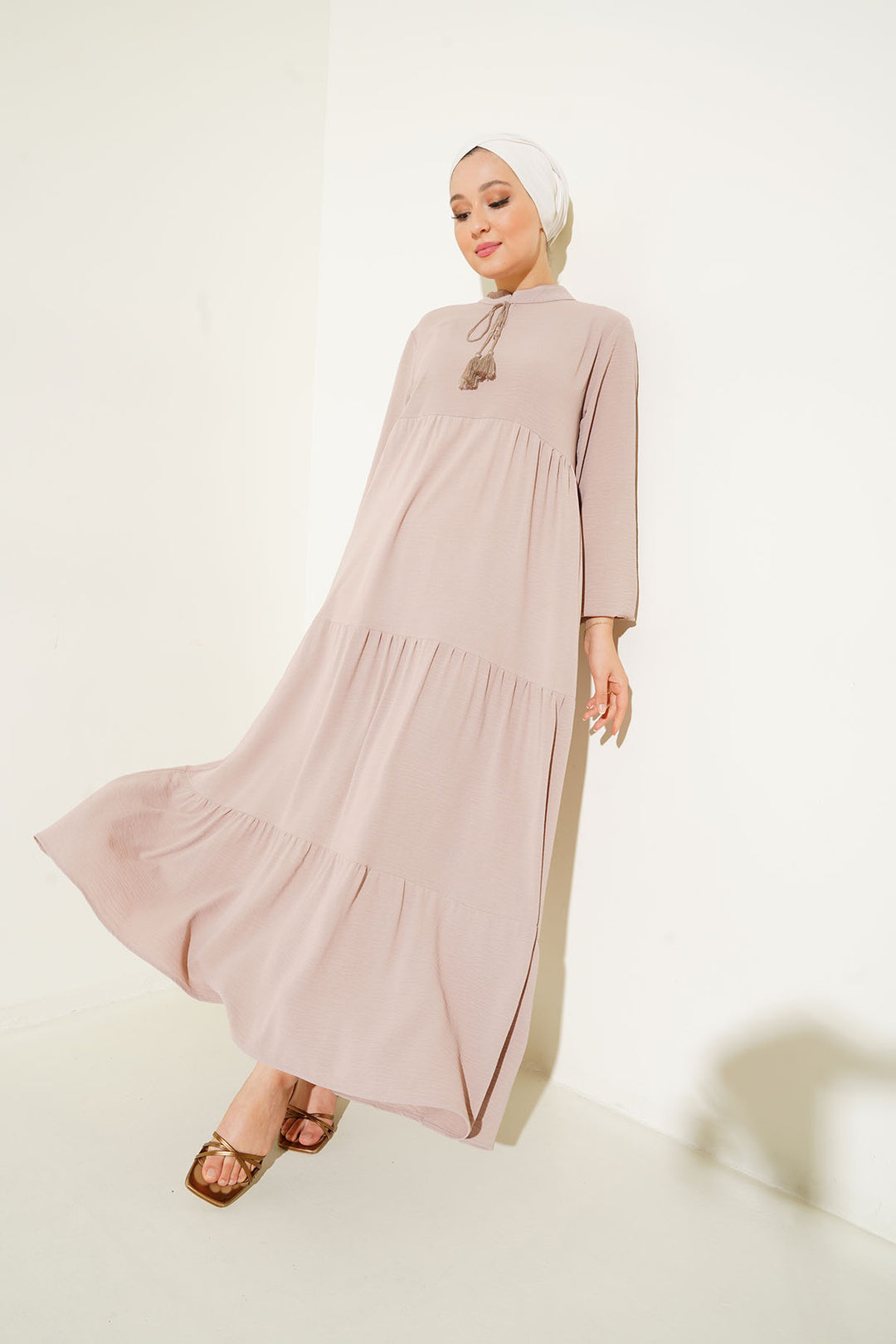 BGD Women Necklace Tied Hijab Dress - C. Beige - Pittsfield