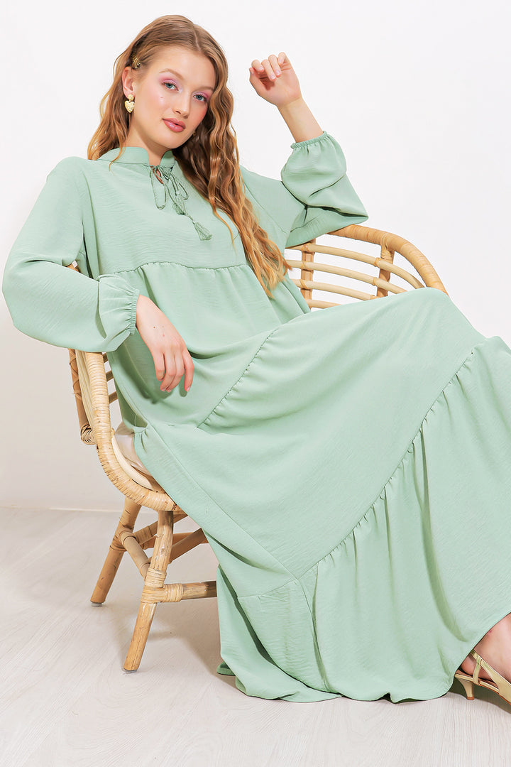 BGD Women Woman Çağla Viscose Dress with Neck Tie 1627 - Alhambra