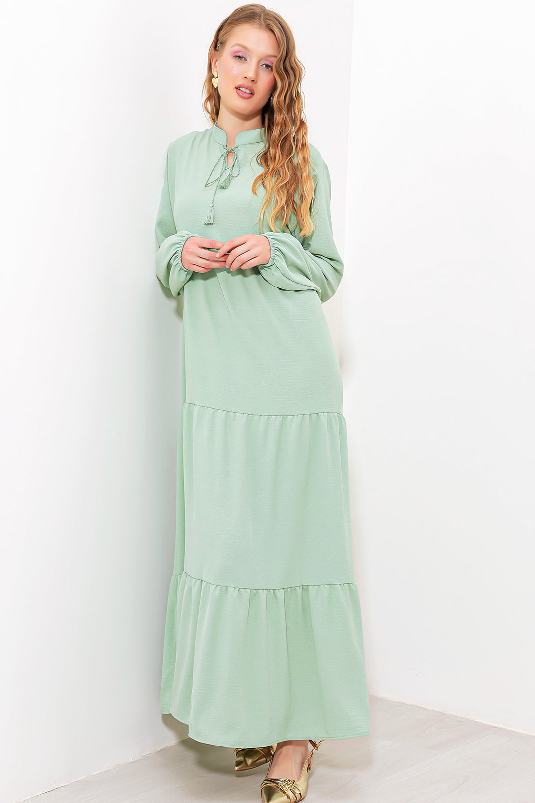 BGD Women Woman Çağla Viscose Dress with Neck Tie 1627 - Alhambra