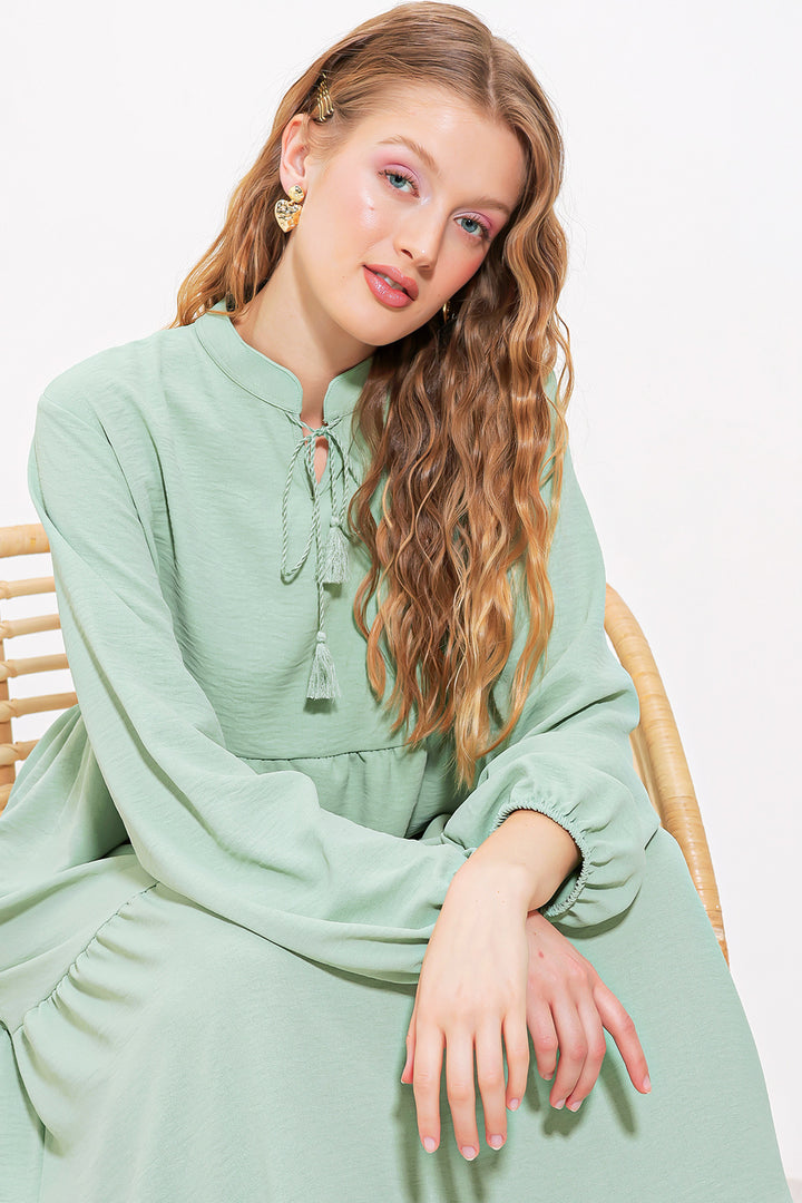 BGD Women Woman Çağla Viscose Dress with Neck Tie 1627 - Alhambra