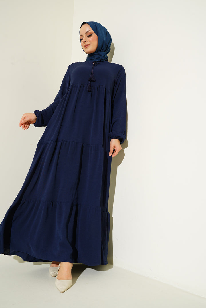 فستان حجاب نسائي برقبة من BGD - أزرق داكن - أفونديل