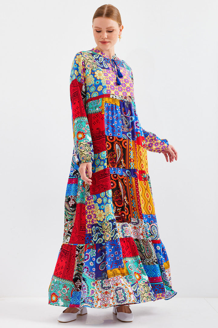BGD Women Tie-Neck Hijab Dress - Multi-Colored - Avondale