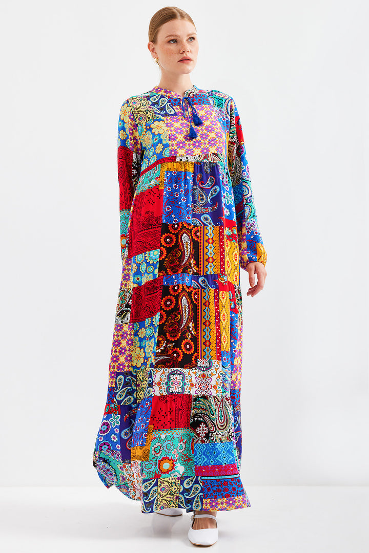 BGD Women Tie-Neck Hijab Dress - Multi-Colored - Avondale